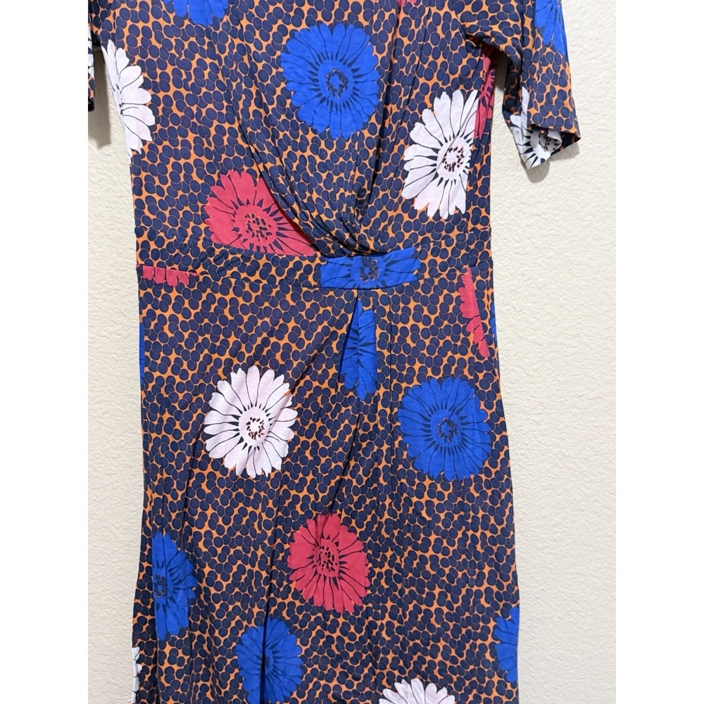 BODEN Dress Floral SZ 10 L Midweight Lined Orange Blue Cinched waist - Picture 2 of 7